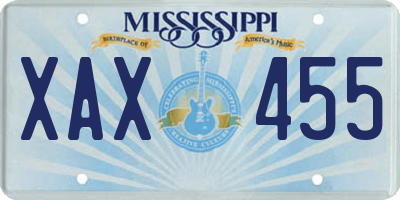 MS license plate XAX455