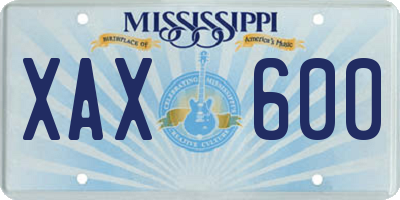 MS license plate XAX600