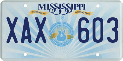 MS license plate XAX603