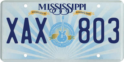 MS license plate XAX803