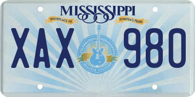 MS license plate XAX980