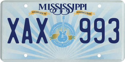 MS license plate XAX993