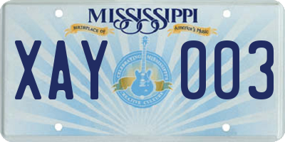 MS license plate XAY003