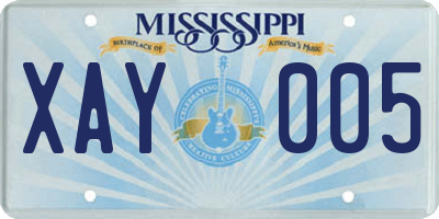 MS license plate XAY005