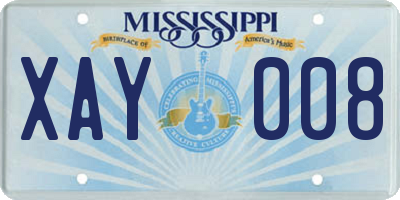 MS license plate XAY008