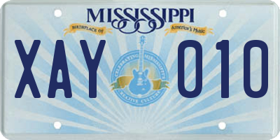 MS license plate XAY010