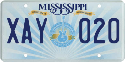 MS license plate XAY020