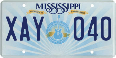 MS license plate XAY040