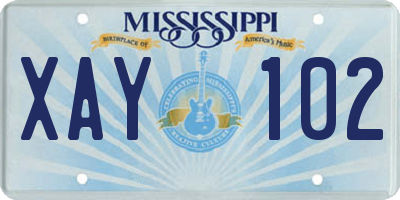 MS license plate XAY102