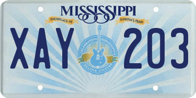 MS license plate XAY203