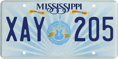 MS license plate XAY205