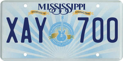 MS license plate XAY700
