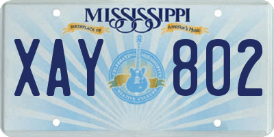 MS license plate XAY802