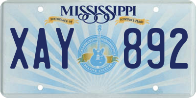 MS license plate XAY892