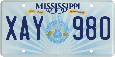 MS license plate XAY980
