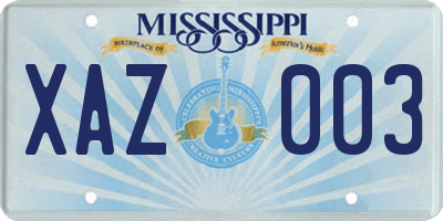 MS license plate XAZ003