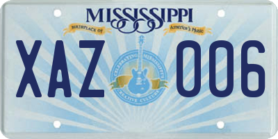 MS license plate XAZ006