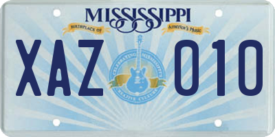 MS license plate XAZ010