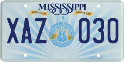 MS license plate XAZ030