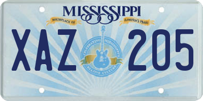MS license plate XAZ205