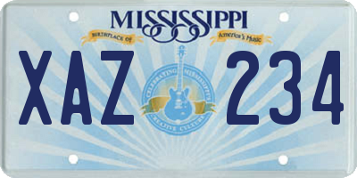 MS license plate XAZ234