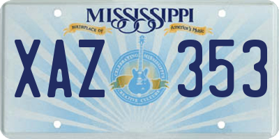 MS license plate XAZ353