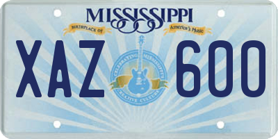 MS license plate XAZ600