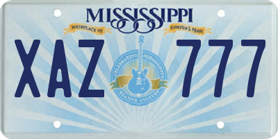 MS license plate XAZ777
