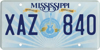 MS license plate XAZ840