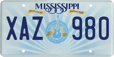 MS license plate XAZ980