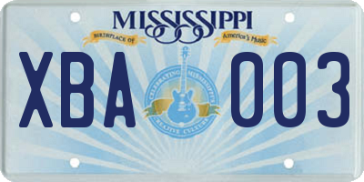 MS license plate XBA003