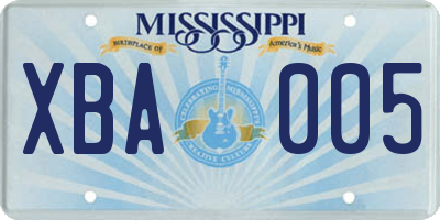 MS license plate XBA005