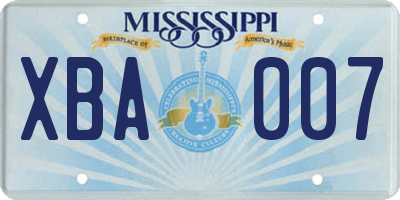 MS license plate XBA007