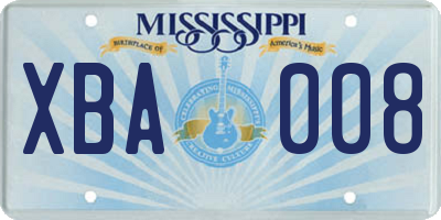 MS license plate XBA008