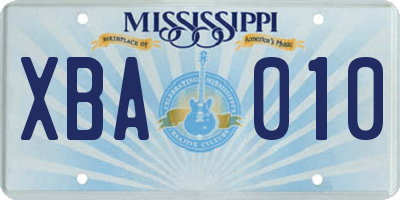 MS license plate XBA010