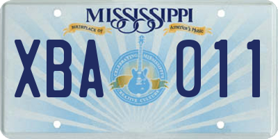 MS license plate XBA011