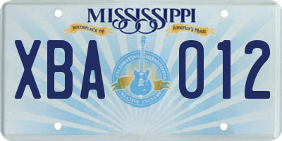 MS license plate XBA012