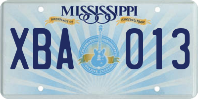MS license plate XBA013