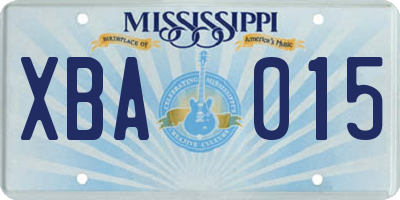 MS license plate XBA015