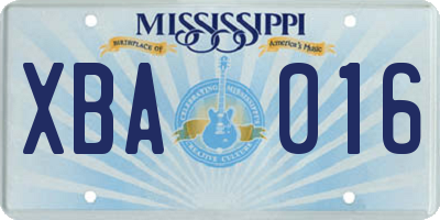 MS license plate XBA016
