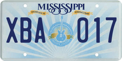 MS license plate XBA017