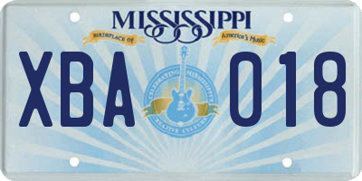 MS license plate XBA018