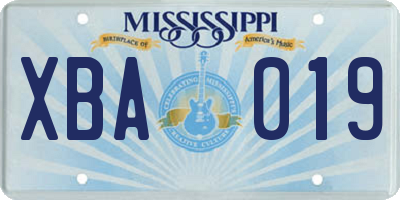 MS license plate XBA019