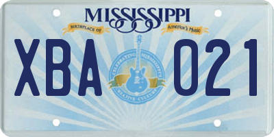 MS license plate XBA021