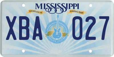 MS license plate XBA027