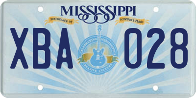 MS license plate XBA028