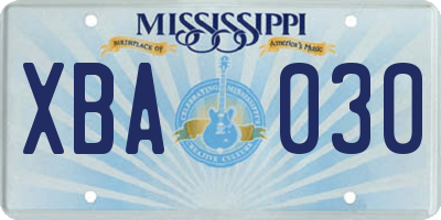 MS license plate XBA030