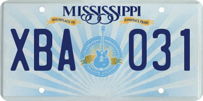 MS license plate XBA031