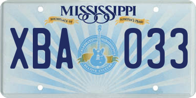 MS license plate XBA033