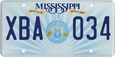 MS license plate XBA034